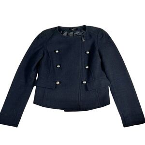 Talbots Grace Fit Textured Military Style Moto Zip Jacket Black Blazer Size 4